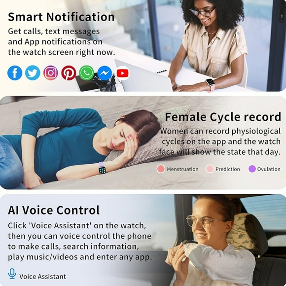 Popglory Smart Watch Call Receive/Dial, 1.85'' Smartwatch with AI Voice Control, - Picture 3 of 6